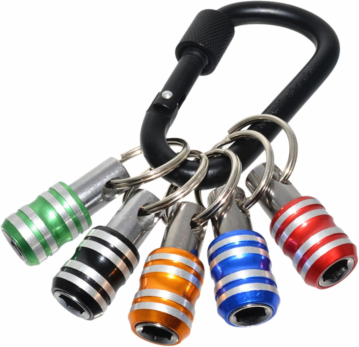 5PCS Bit Holder Keychain, 1/4 inch Hex Shank Quick Release Drill Bit Holder for Impact Driver, Magnetic Screwdriver Bit Holder, Aluminum Alloy, Color Coded, EDC Tool Gift for Men