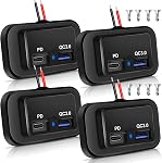 2PCS 12V/24V RV USB Outlet, Dual PD3.0 Type-C (USB C) & Quick Charge QC3.0 USB-A Port Panel Mount Automotive Car Socket Charger Power Adapter for RV Marine Boat Bus ATV Motorcycle Truck Golf Cart