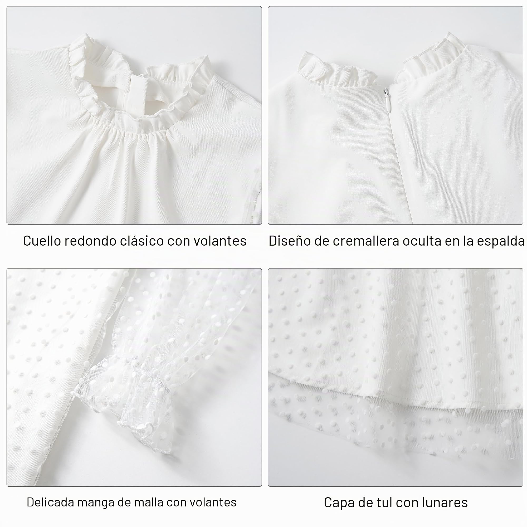 Rolanko Vestido de Manga Larga Abullonada para Niña, Cintura Alta con Cinturón Línea A Cuello Volante Malla Contrastada Vestidos de Princesa para Fiesta en Tul
