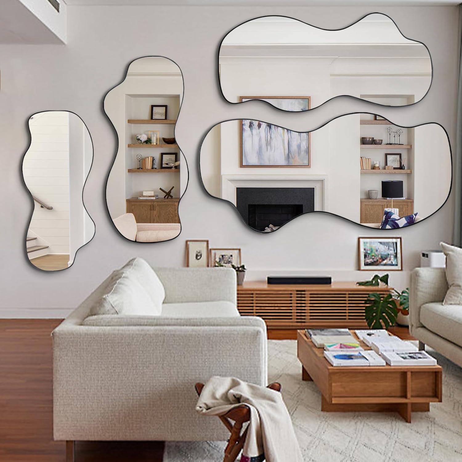 POZINO Irregular Mirror Full Length, 63"x30" Large Asymmetrical Wall Mirror for Dressing, Odd Shaped Mirrors Decorative, Modern Frameless Abstract Mirrors for Living Room Bathroom Bedroom Entryway