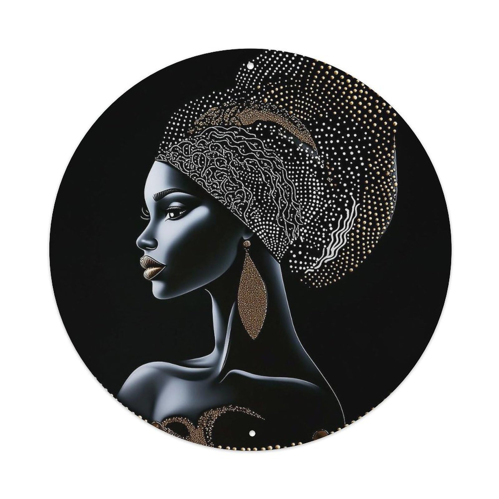 Black And Gold Dot Pattern Headwrap Metal Tin Sign Plaque