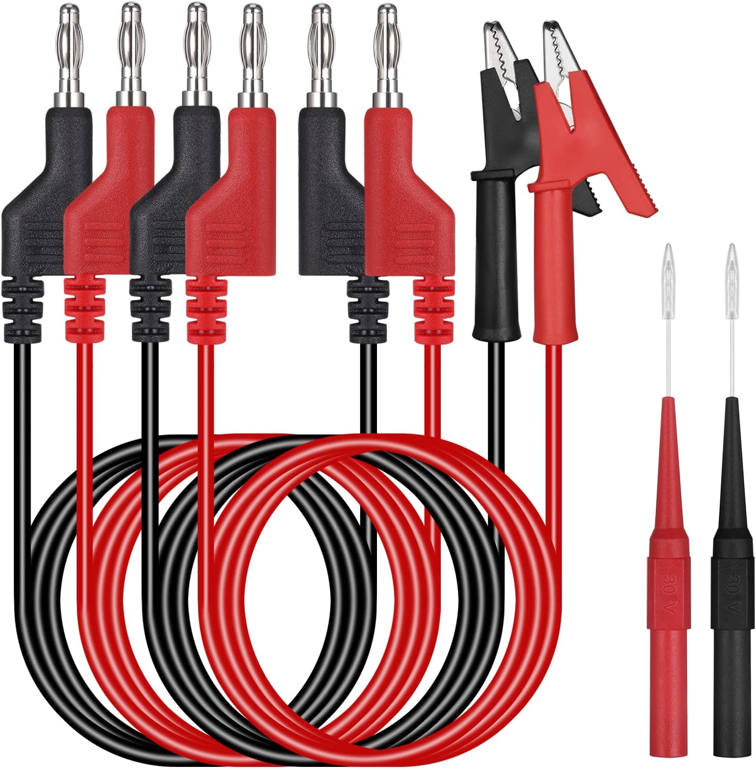4 Stück Krokodilklemmen 20A 1000V - Vollisoliert Mit 4mm Bananenbuchse - Für Autobatterien & Elektrotechnik
