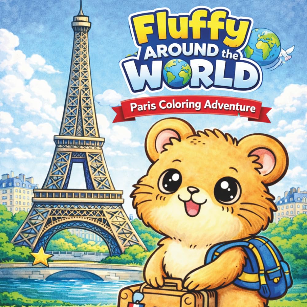 Fluffy Around the World: Paris Coloring Book for Kids – A Cute Travel Adventure: Explore Paris with Fluffy – Cute Landmarks, Fun Activities, and Adorable Pages to Color