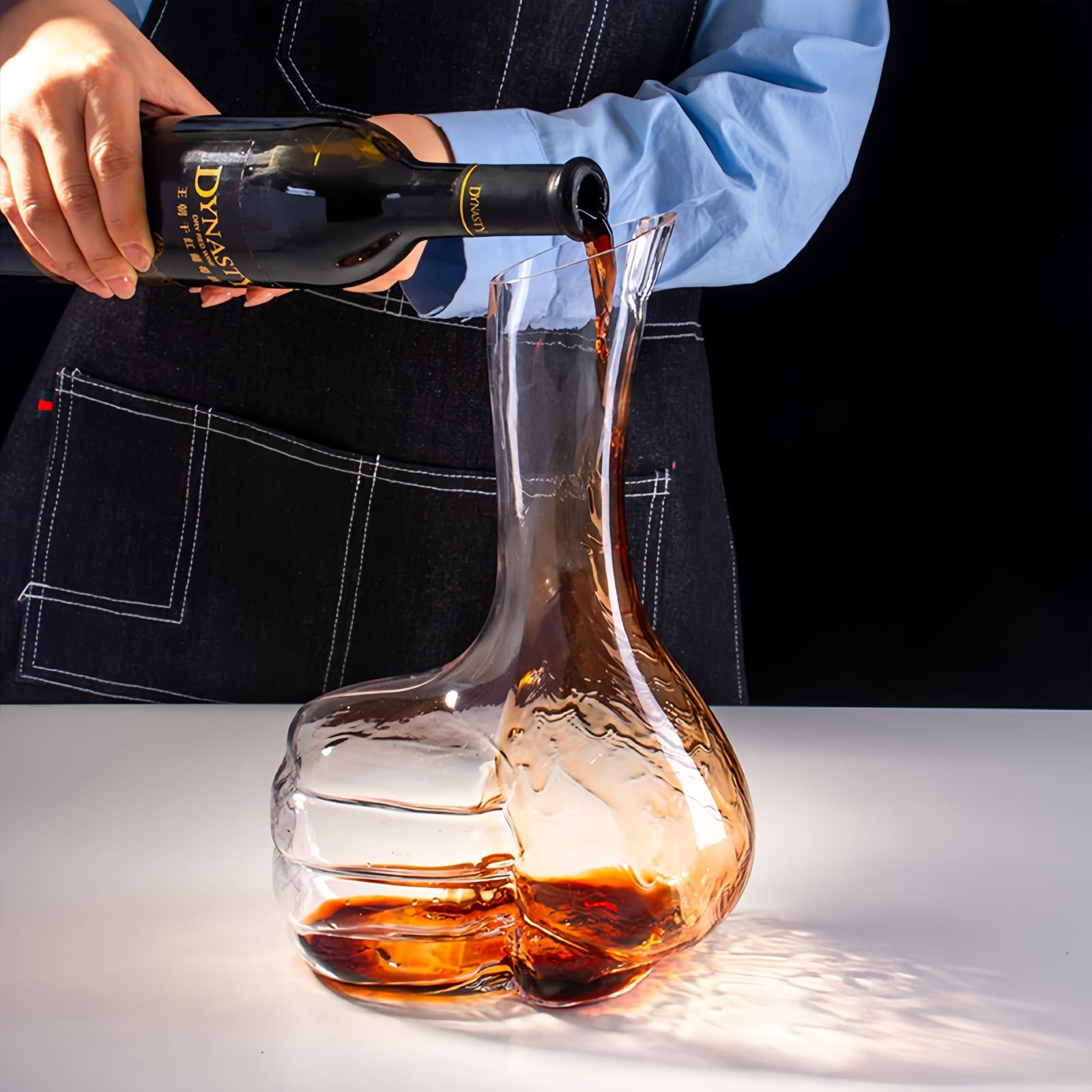 Karafka do wina w kształcie kciuka i akcesoria, 100% bezołowiowa kryształowa karafka do wina - 1000 ml duża pojemność luksusowy styl karafka do wina, ręcznie dmuchana karafka do wina ze szkła