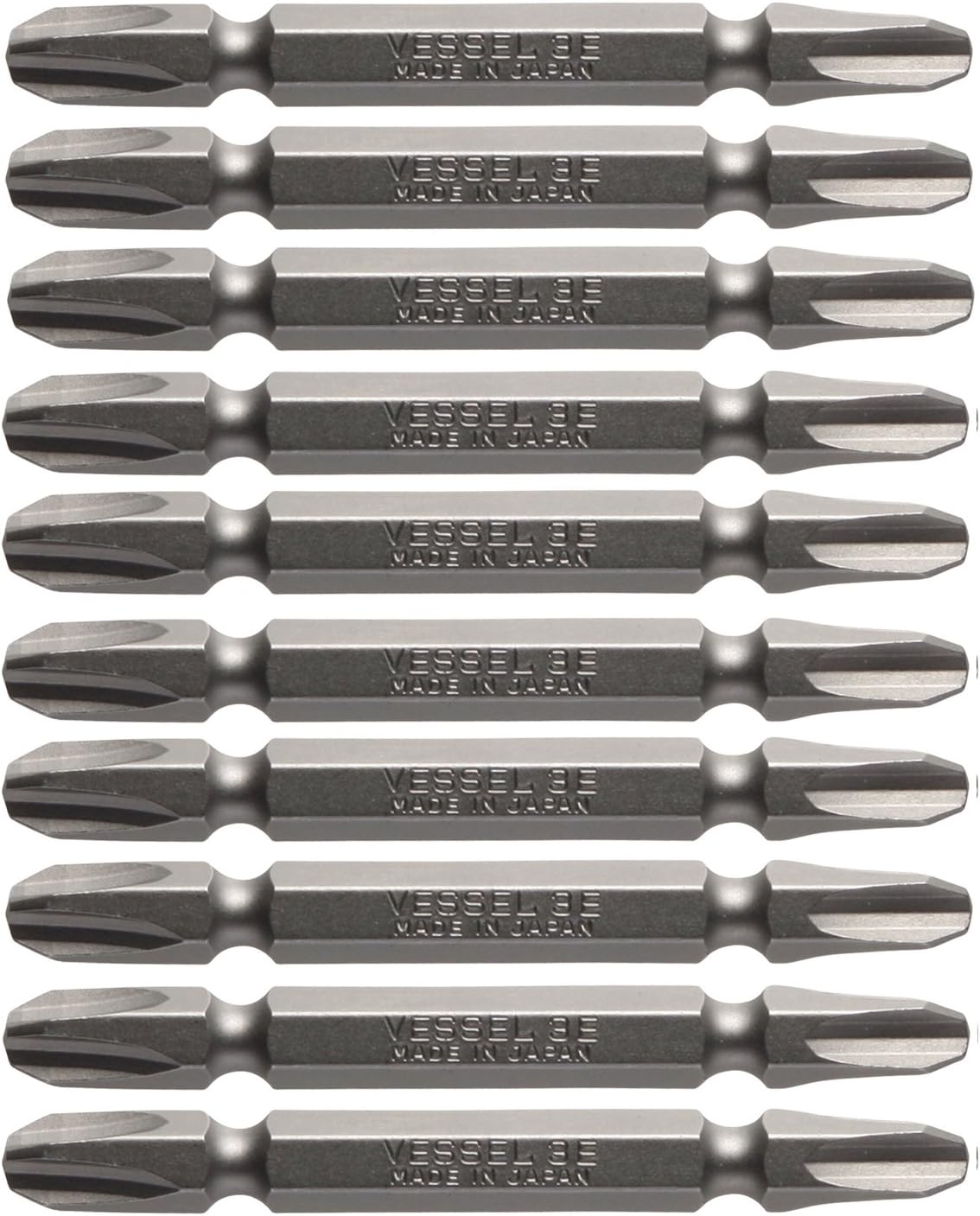 VESSEL Double-Headed Bit for Electric Screwdrivers + 0.1 x 2.6 inches (3 x 65 mm), Set of 10, Hardness: E (Low Hardness) A14 ZP