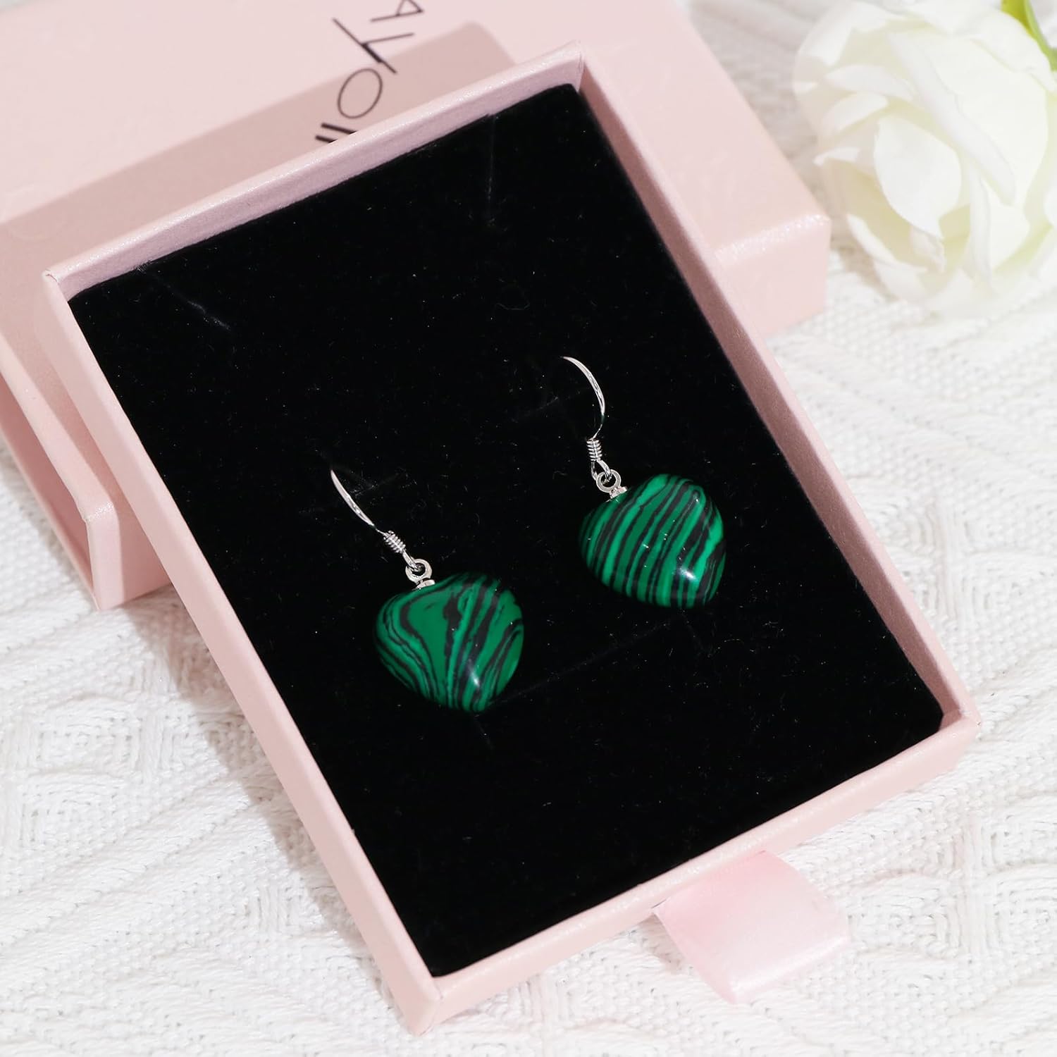 925 Sterling Silver Heart Gemstone Earrings 18K Gold Plated Heart Stone Drop Earrings Natural Stone Jewelry Valentine's Day Gift for Women - Image 4