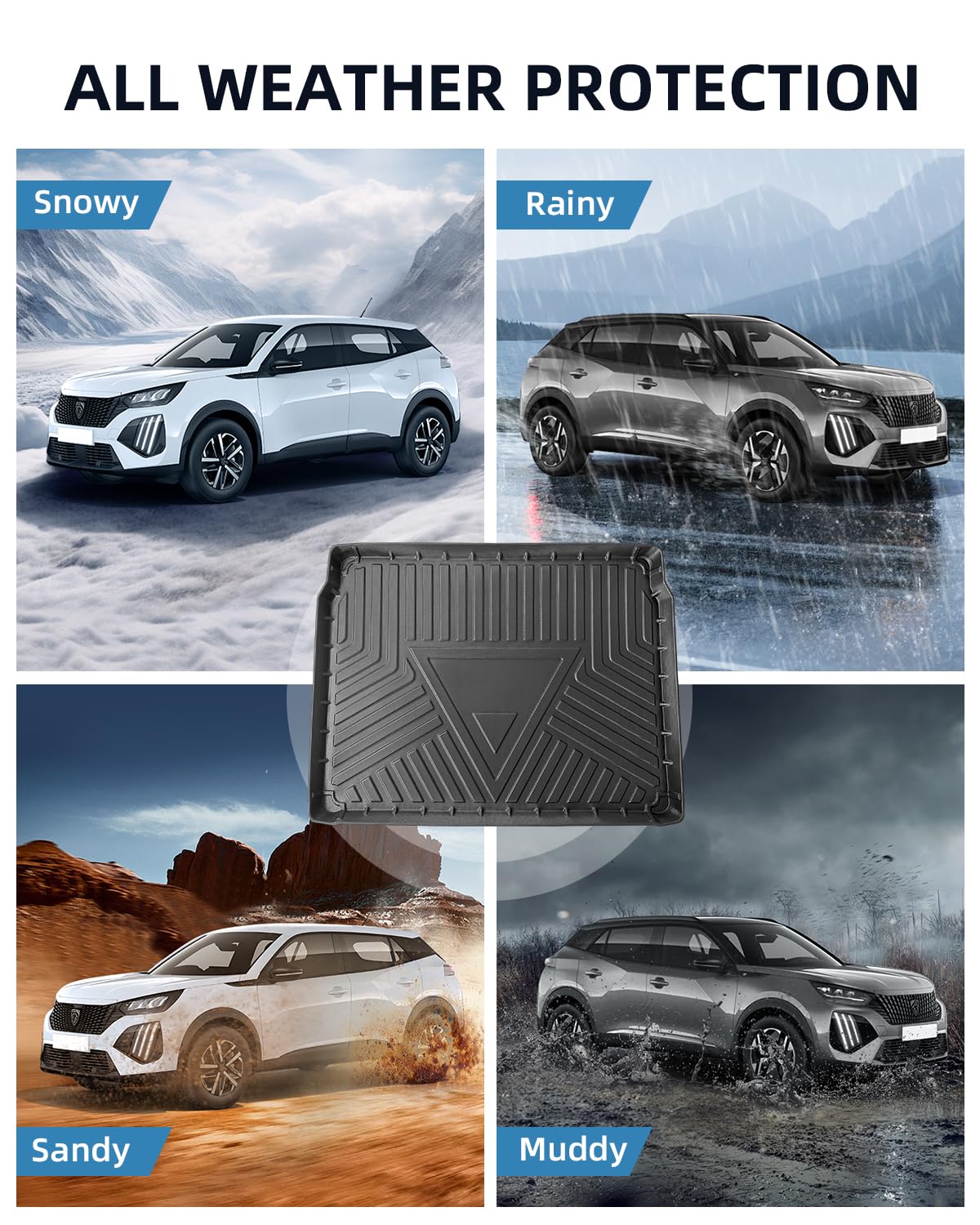 TPE Kofferraummatte Original für Peugeot 2008 II 2020-2026 | Hinten Kofferraum Schutzmatte mit Hohem Rand, Rutschfestes und Wasserdichtes, Geeignet für die obere schicht des kofferraum