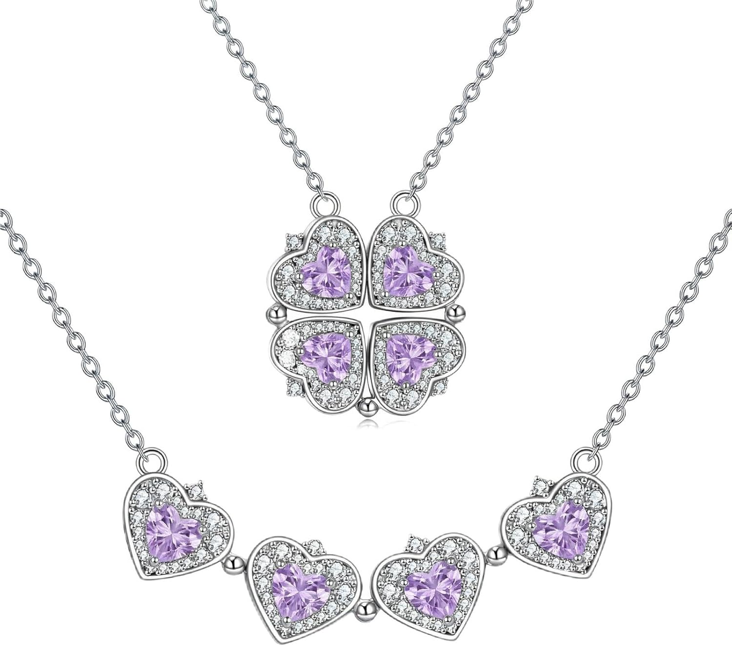Birhstone Clover Necklace Diamond Lucky Four Leaf Clover Heart Pendant Necklace Jewelry Gifts for Women