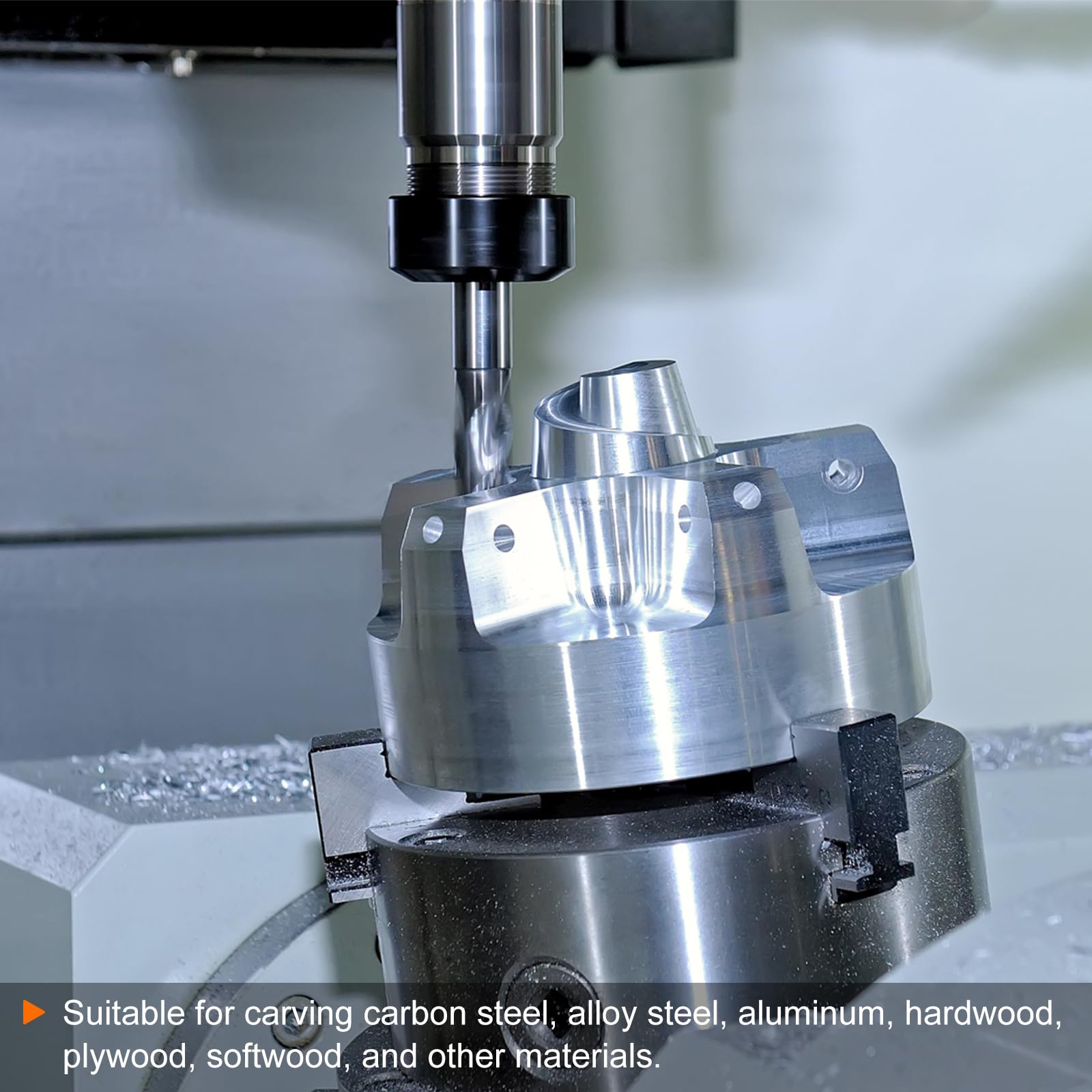 sourcing map Fraise à bec sphérique à 4 cannelures de 0,95 cm de diamètre et tige de 0,3 cm en carbure de tungstène avec revêtement en étain CNC Longueur de coupe 1,27 cm Boule d'extrémité unique pour