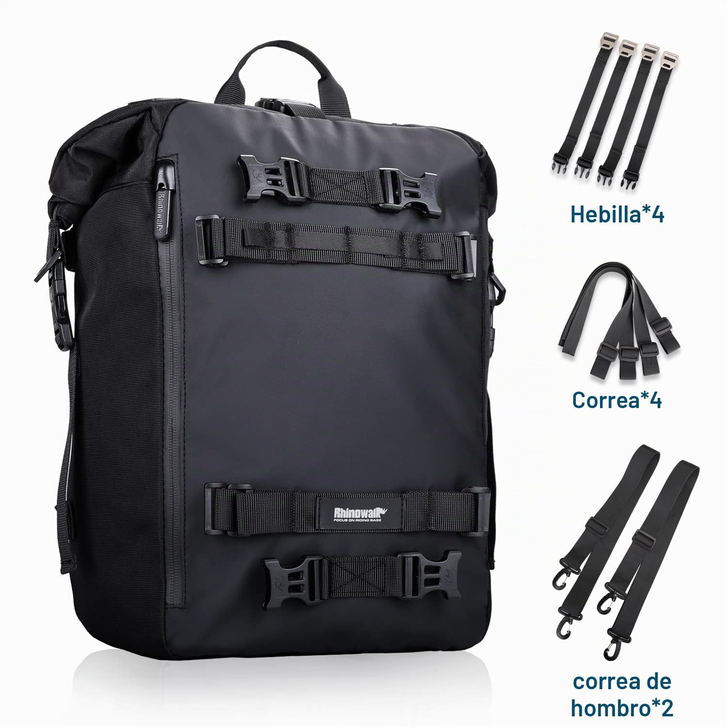 Rhinowalk Bolsa de Equipaje Trasero para Motocicleta, 20 L, Impermeable, Almacenamiento y Accesorios Profesionales, Negro