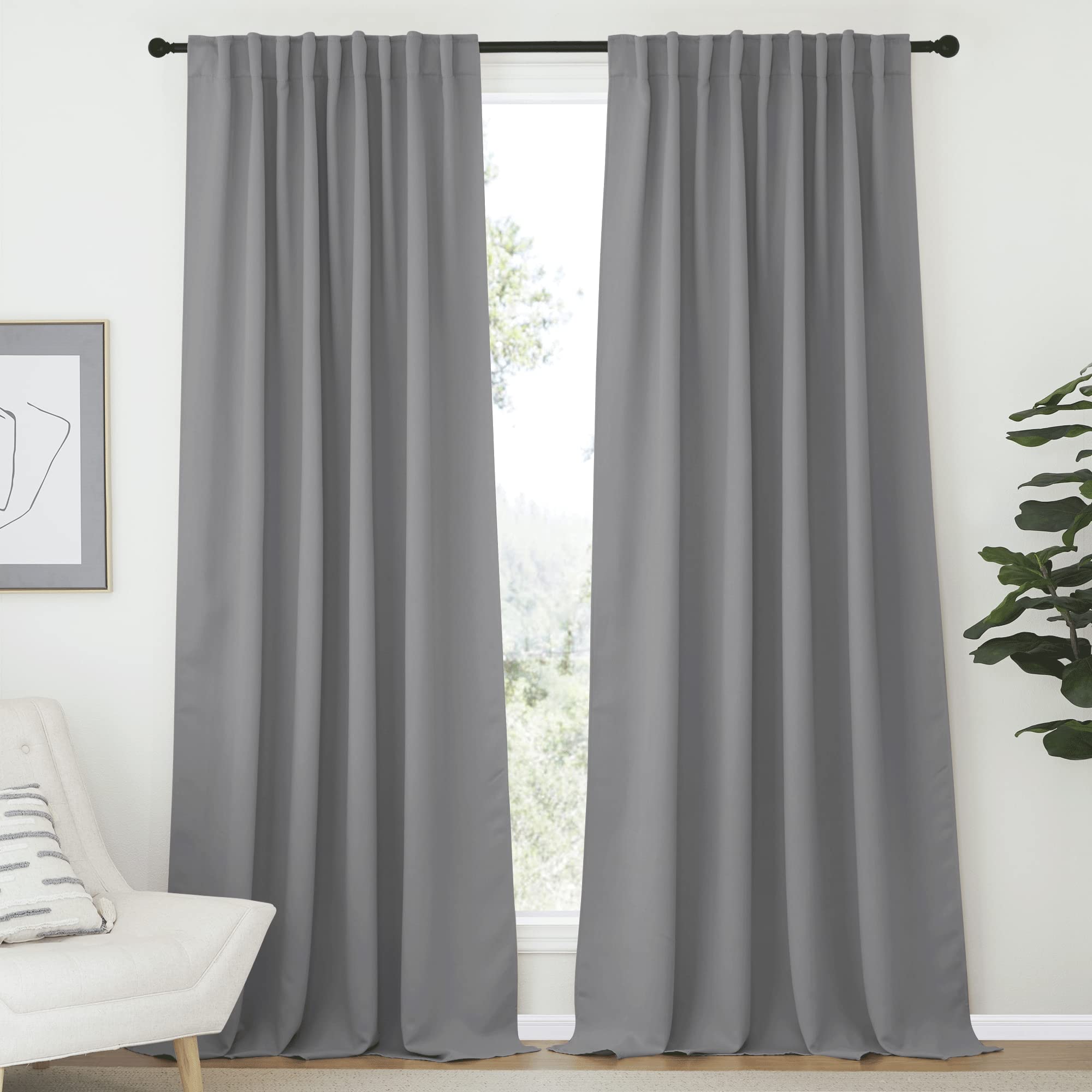NICETOWN Blackout Curtain Panels Window Draperies - (Silver Grey Color) 70x108 inch, 2 Pieces, Insulating Room Darkening Blackout Drapes for Bedroom