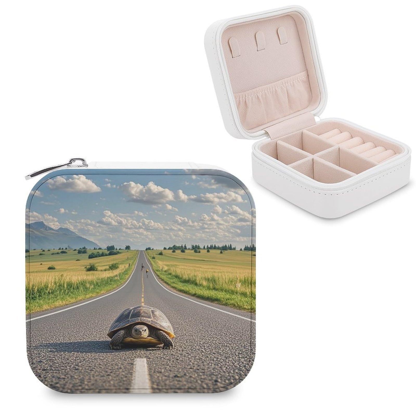 LZQPOEAS Inspirational Road Ahead. Jewelry Box Mini Jewelry Travel Case Trendy Stuff Ring Box Custom PU Leather Jewelry Boxes Portable Jewelry Case Earring Storage Organizer for Girls Women