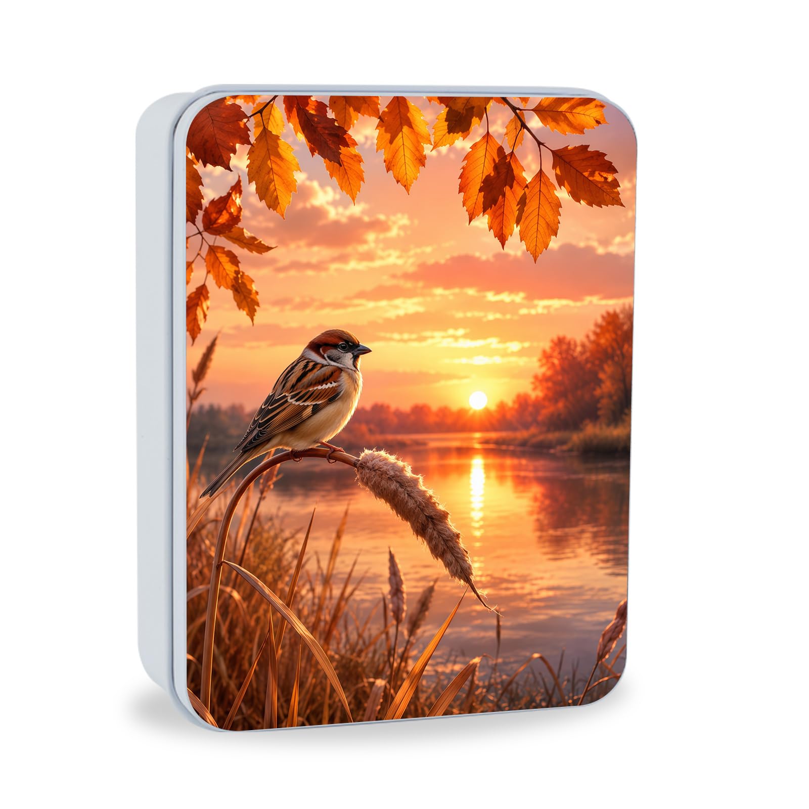 Decorative Metal Tin Box with Lid,Bird Sunset Lake Organizer