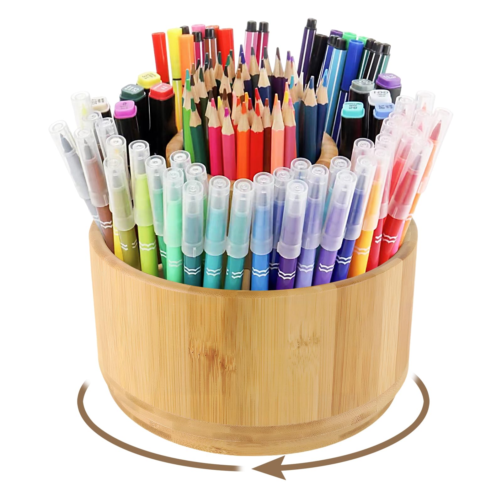 Stiftehalter holz, Große Kapazität 360° Stiftehalter drehbar | Stifte Organizer Kann Bleistifte, Buntstifte, Verschiedene Schreibwaren aufnehmen (HolzFarbe)