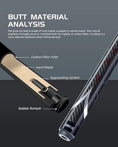 Vista 8 de CRICAL Taco de billar de fibra de carbono serie COWCUE de baja desviación para billar, palo de billar profesional de 58 pulgadas para adultos, punta
