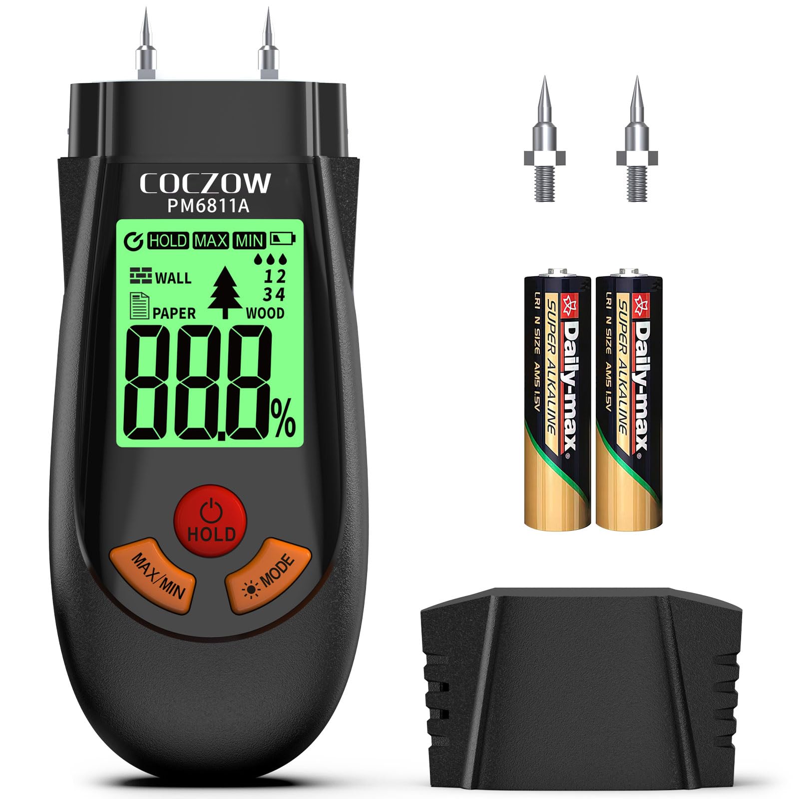 Misuratore Di Umidità A Pini RDINSCOS MT19C Con Display LCD A Colori - Tester Per Legno, Muri, Intonaco, Materiali Edili - 4 Modalità