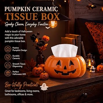 Halloween Pumpkin Tissue Box Cover Ceramic Table Decor Tissue Holder