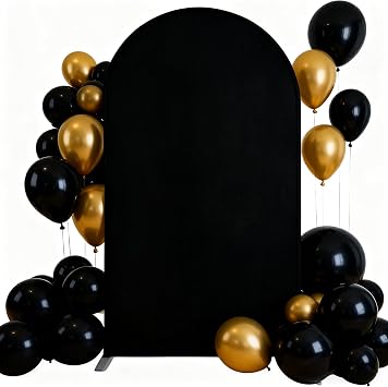 Irisbell Black Arch Backdrop Cover 6FT Spandex Fitted Checked Racing Car Party Truck Theme Decorations Arch Backdrop Covers for Baby Shower,Wedding,Birthday,Banquets Black, 6FT