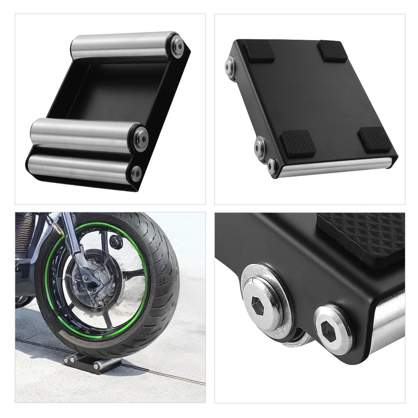 Stojak do czyszczenia kół motocykla Stojak z żelaznymi i aluminiowymi rolkami do smarowania łańcucha, do kontroli i konserwacji opon
