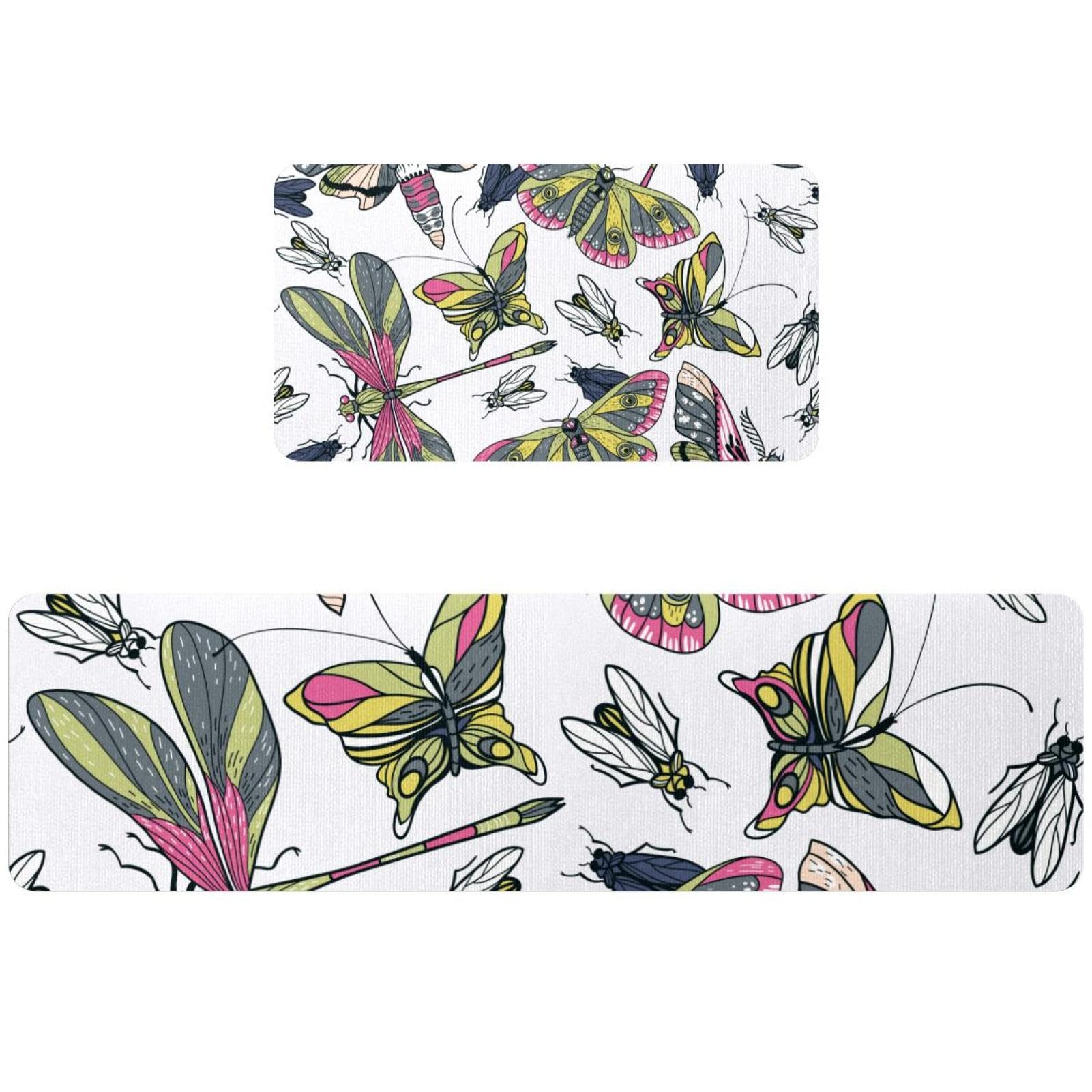 Tapete de cocina decorativo con estampado de insectos y base lavable