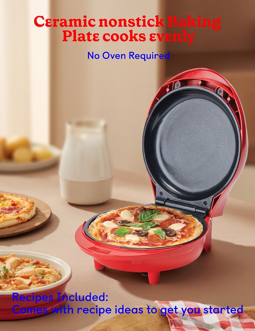 Betty Crocker 7.5" Mini Pizza & Meal Maker, 1000W Indoor Electric Grill, Nonstick Pan for Pizzas, Quesadillas, Nachos and more, Personal Pizza Machine for Delicious Meals and Snacks, BC-5962RC, Red
