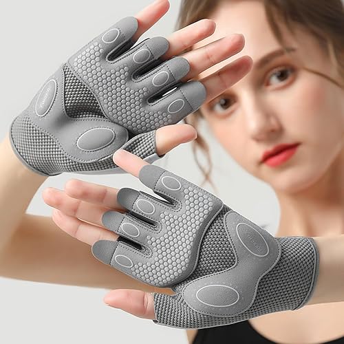 Miniatura 6 de Guantes de entrenamiento ligeros y transpirables para mujeres y hombres, guantes de ejercicio de gimnasio sin dedos, protección completa de la palma