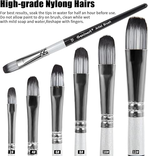 Miniatura 3 de Filbert - Juego de 6 pinceles de pintura para pintura de acrílico al óleo de acuarela, gouache, pincel de nailon de alta calidad para principiantes