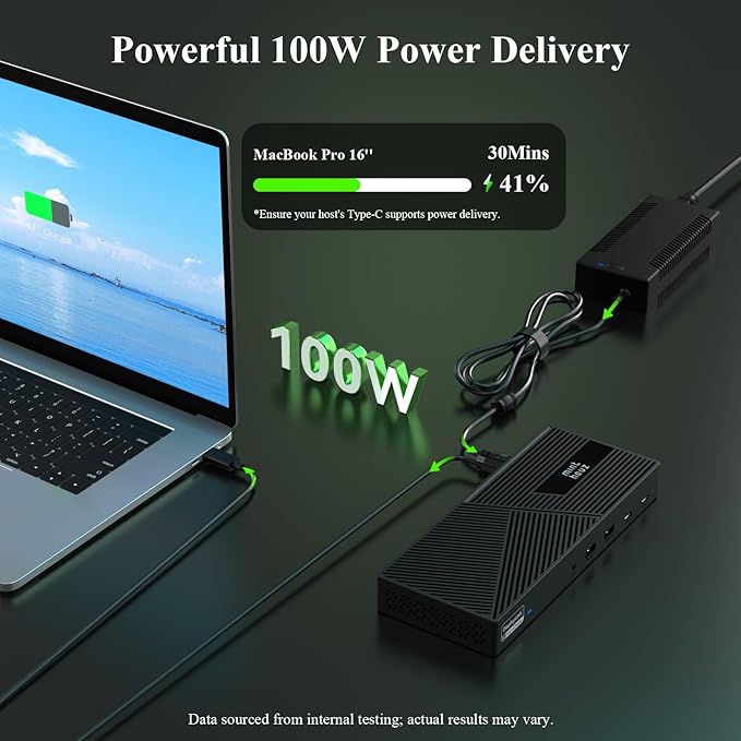 Minthouz Docking Station Triple Monitor 4K 60Hz, 14 en 1 USB C Hub para MacBook miniatura 5