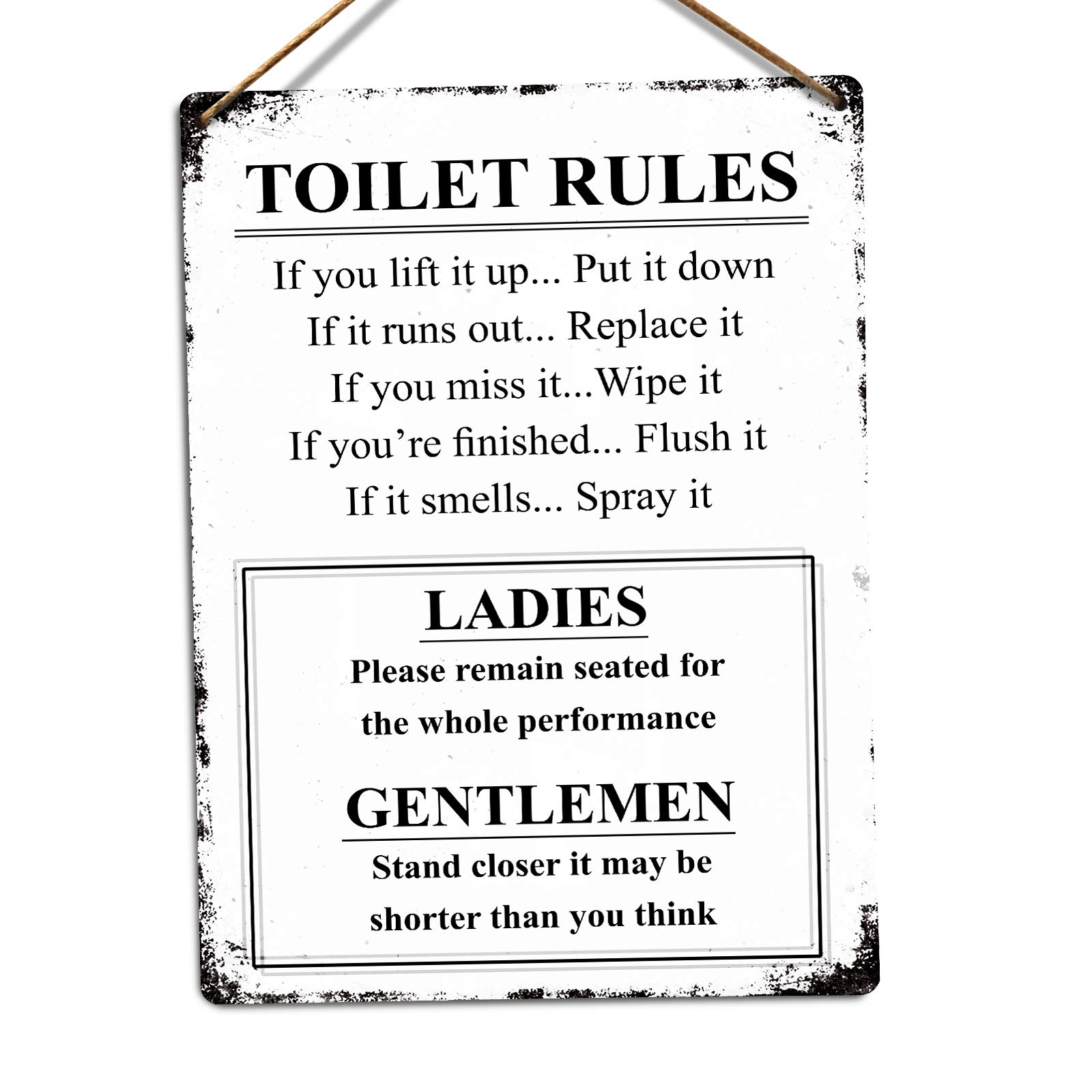 Toasted Merch White Toilet Rules - Medium Twine | Printed Metal Wall Sign Plaque