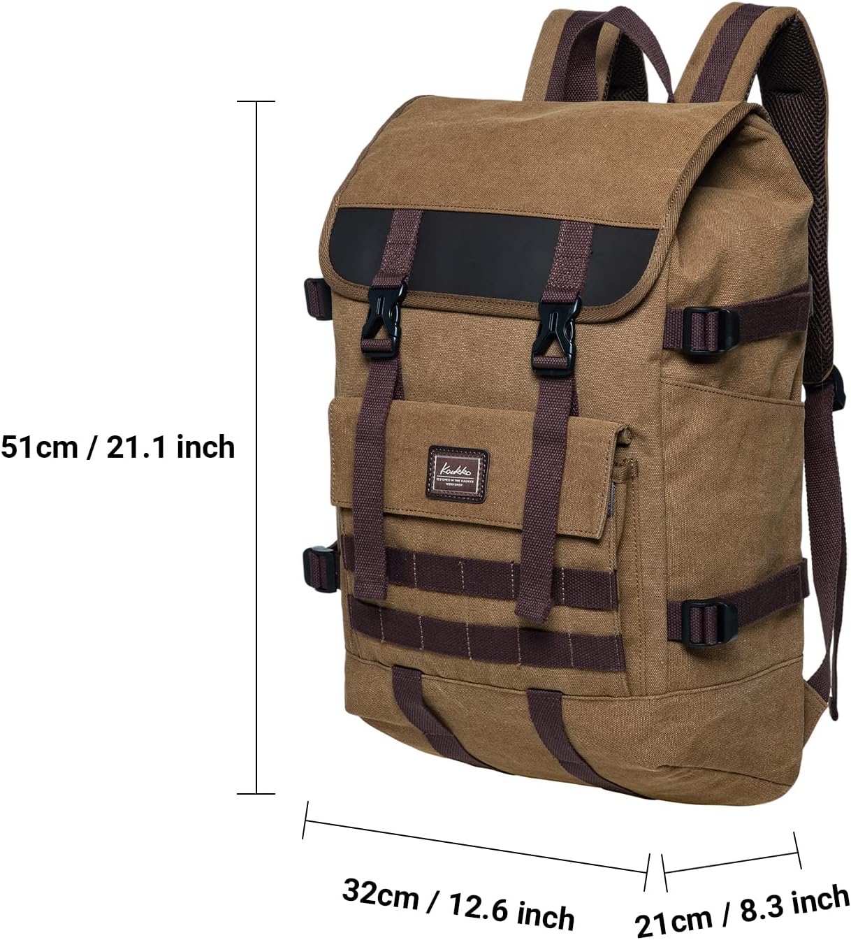 KAUKKO Laptop Backpack for Unisex, Casual Daypack Fits 15.6" Laptop (18-CANVAS KHAKI)