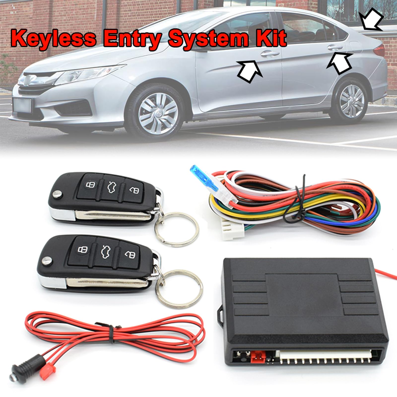 XUKEY Auto Zentralverriegelung Universal Keyless Go Nachrüsten Schlüsselloses Zugangssystem Auto Türschloss Keyless Entry System mit 2 Fernbedienung Kit