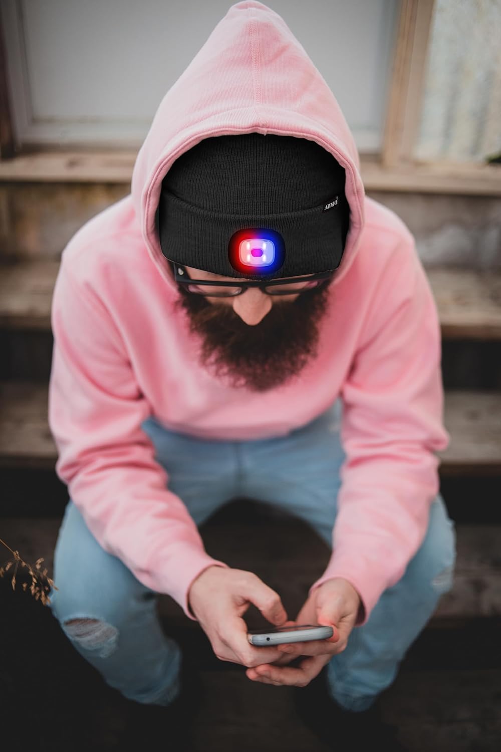 ATNKE LED Lighted Beanie Hat,USB Rechargeable 4 LED Red and Blue Flashing Running Headlamp Cap Gifts for Men and Women - Image 7