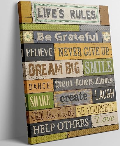 Merrleem Arte de pared con citas inspiradoras, reglas de la vida, decoración motivacional, impresión en lienzo para dormitorio, sala de estar (12 x