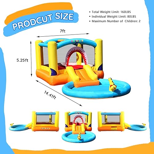 Miniatura 4 de Casa inflable de rebote con pozo de bolas y tobogán de agua, uso húmedo y seco, pistola de pulverización de agua, aro de baloncesto, casa inflable