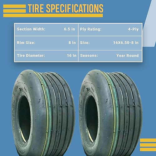 Miniatura 3 de Dos neumáticos de cortacésped de 16 x 6.50-8 de 4 capas 16 650 8 tubos de 16-6.50-8 W, equipados con tubos para una instalación cómoda y sin