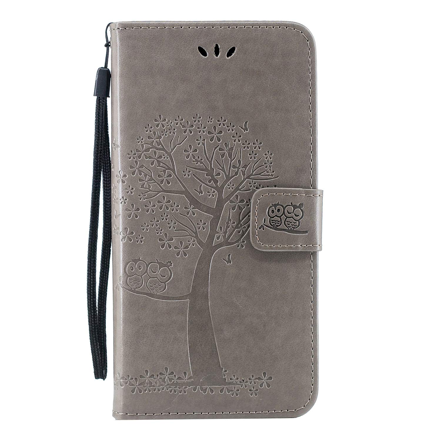 TophungSony Xperia 10 Case Flip, Shockproof PU Leather Wallet Phone Cases Embossed Owl & Tree with Kickstand Magnetic Folio Gel Bumper Back Slim Fit Protective Skin Covers for Sony Xperia 10 Grey