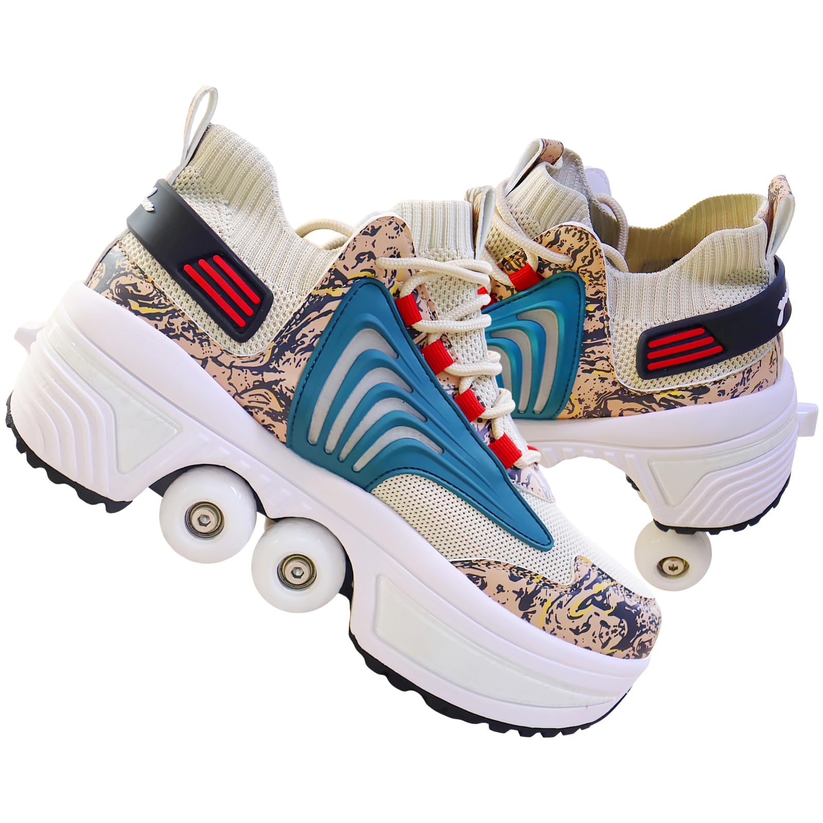 TOME.SKATES Roller Skates Shoes boys and girl，Shoes with Wheels for women and men，Adjustable Double Row Skating Shoes for kids,Trainers/Skates 2 in 1 (I, EU-34) — image 1