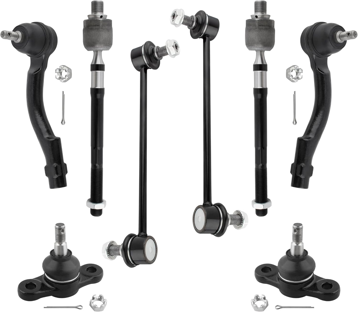 BOXI (Set of 8) Front Lower Ball Joints Inner Outer Tie Rods Sway Bar Links Fit for Hyundai Tucson 2005 2006 2007 2008 2009 for Kia Sportage 2005-2010 2WD | ES800036 ES800056 EV800095 K80510 K500012
