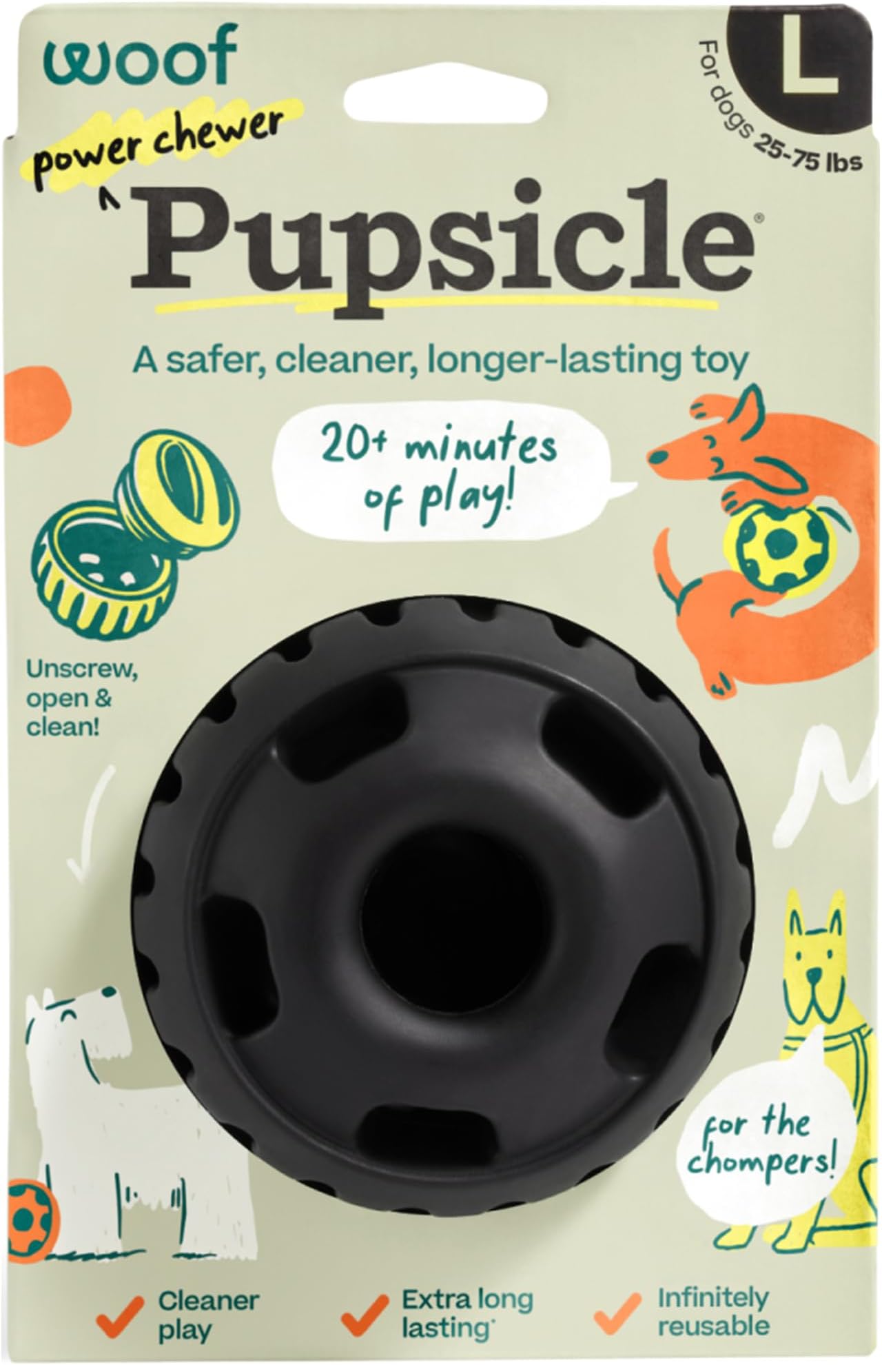 WOOF Power Chewer Pupsicle - Durable, Long-Lasting Dog Chew Toys for Aggressive Chewers - Keep Your Pup Busy - Easy to Clean - Toys for Medium and Large Dogs 25-75 lbs