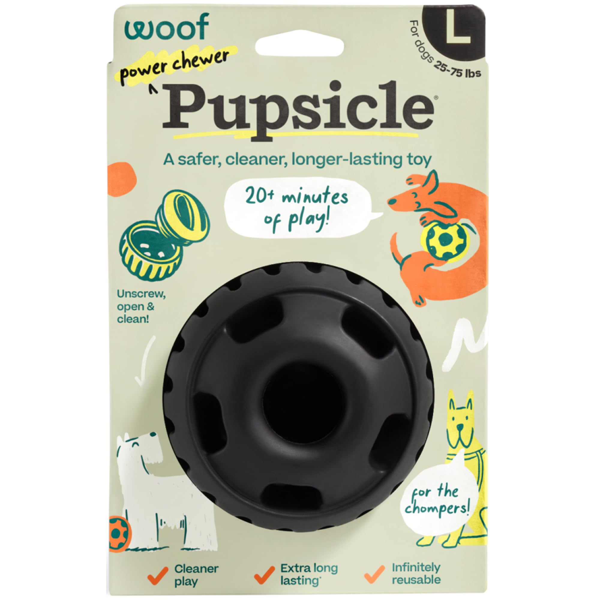 WOOF Power Chewer Pupsicle - Large 25-75 lbs - Durable, Long-Lasting Dog Toy - Easy to Clean - Dog Toys for Aggressive Chewers