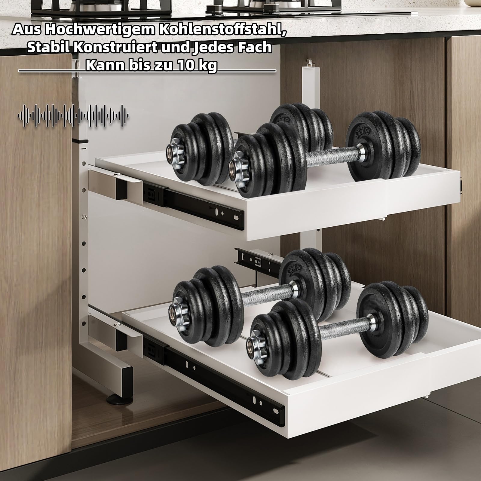 2-Ebenen Spülschrank Organizer Höhenverstellbar Teleskopschublade Unter Waschbecken Regal Unterschrank Organizer Küchenschrank Innenschublade Organizer für Küchen, Badezimmer (Weiß)