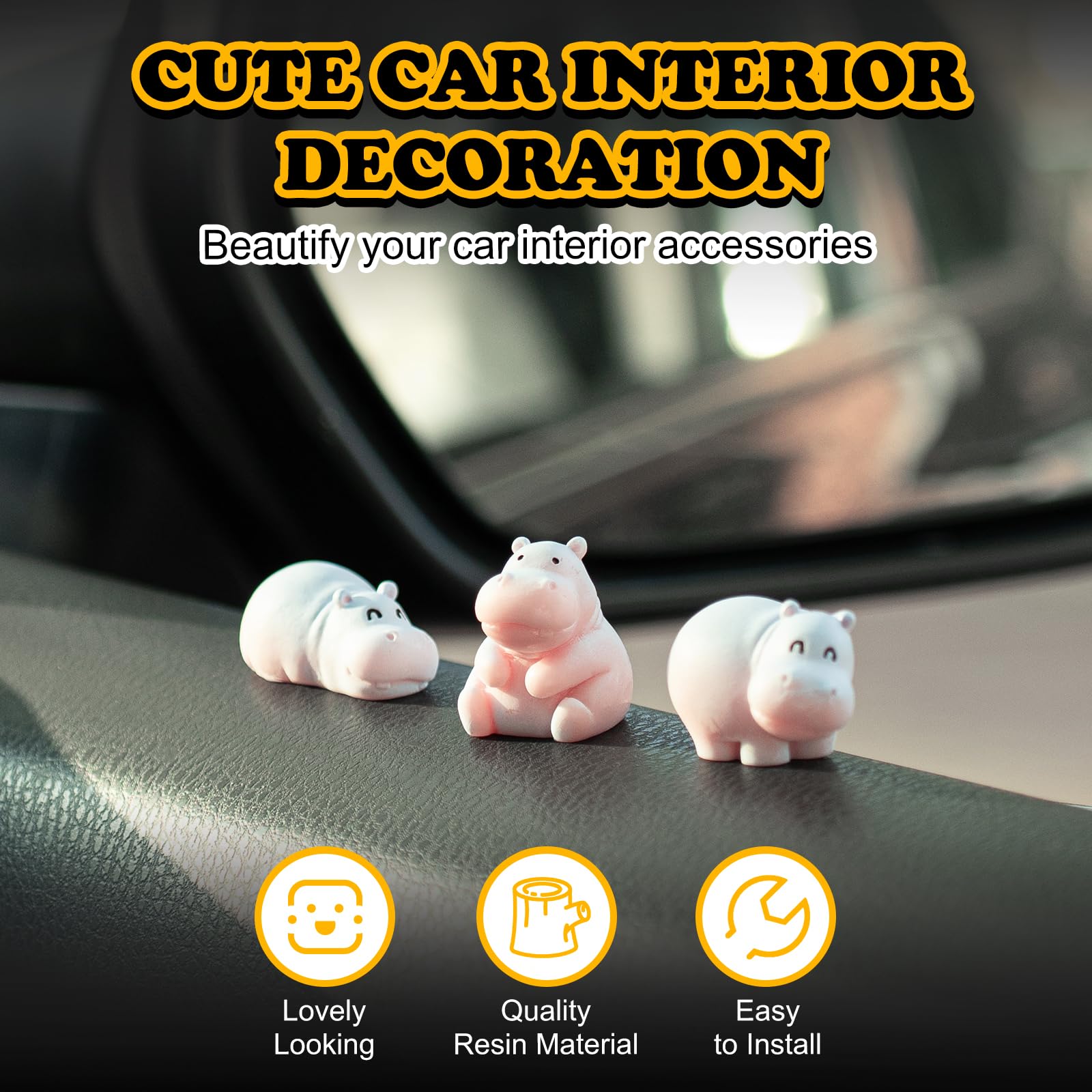 Hippo Car Dashboard Decor, 6PCS Mini Cute Figurines Resin Vehicle Rear View