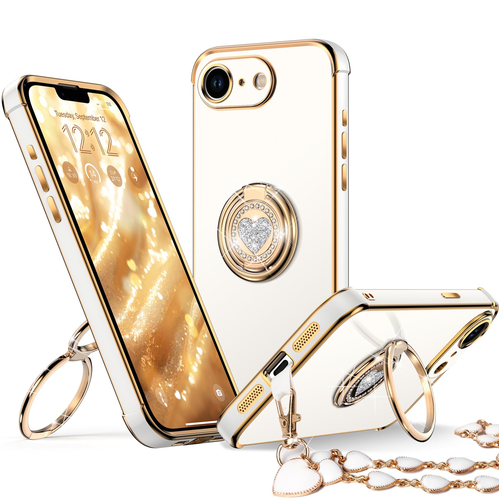 Coque iPhone 16E de luxe avec finitions or et béquille métallique robuste - 8