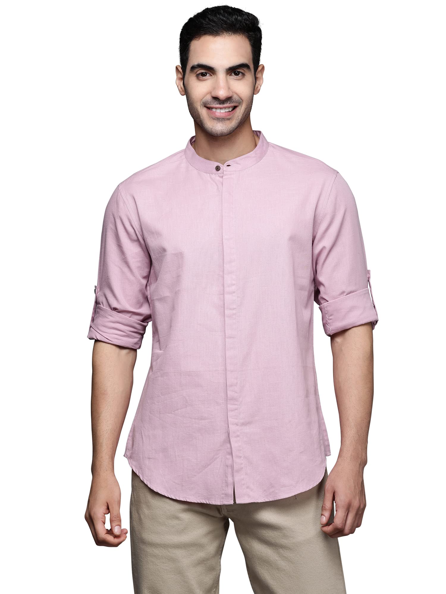Indo Era Men's Cotton Blend Plain Casual Regular Fit Shirt (MSH1LV1164_Lavender_Ready to Wear_S to 2XL-Size) in lavender