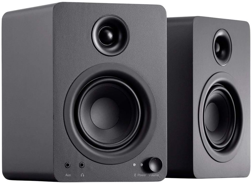 Monoprice 60-Watt Multimedia Desktop Powered Speakers – Class AB, Bluetooth 5.0, 4 Inch Woofer, 0.75 Inch Tweeter, For Home, Office, Gaming, or Entertainment Setup