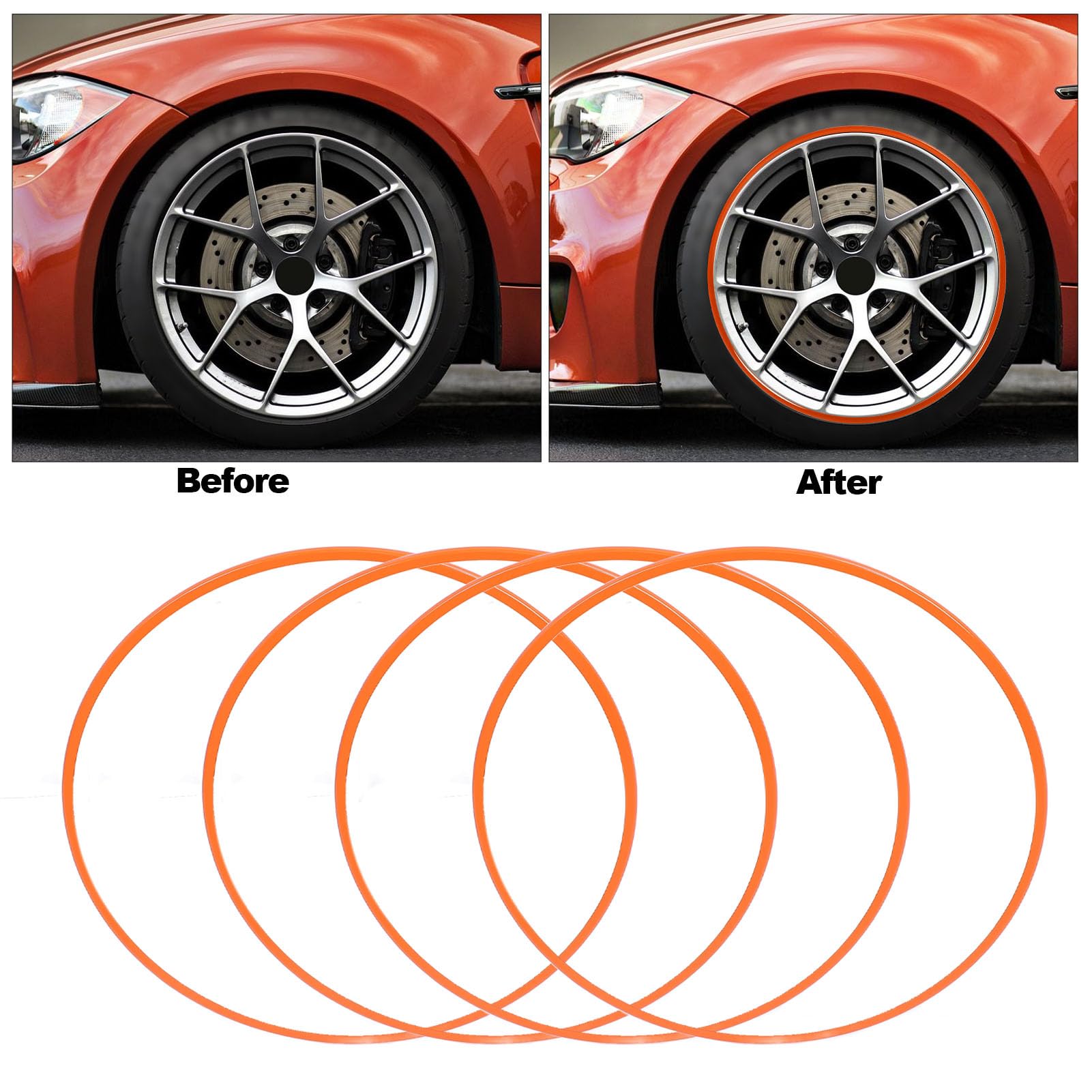 19-Zoll-Felgenschutz, 4er-Set |Kratzfester ABS-Klebeschutz in Orange |Universell passend für Fahrzeuge mit flachen Felgenkanten |Einfache Montage, kein Reifenausbau erforderlich