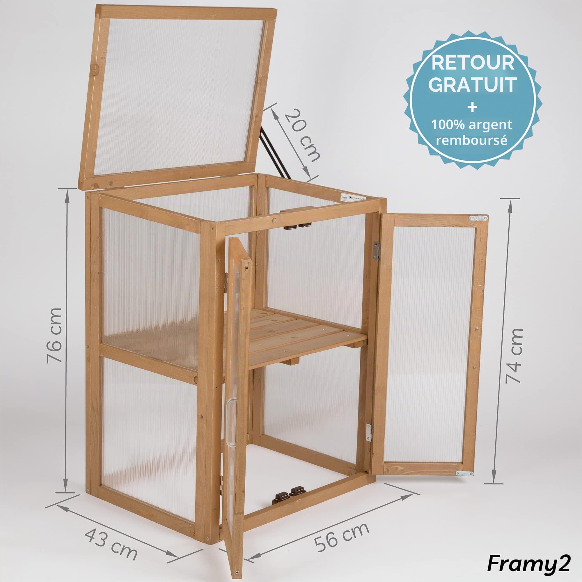 needs&wants® Mini Serre en Bois Exterieur - Serre de Jardin semis Résistante au Froid pour Balcon, Jardin, Intérieur, Abri Surélevé pour Plantes, 56x43x76 cm, Polycarbonate, Brun Foncé