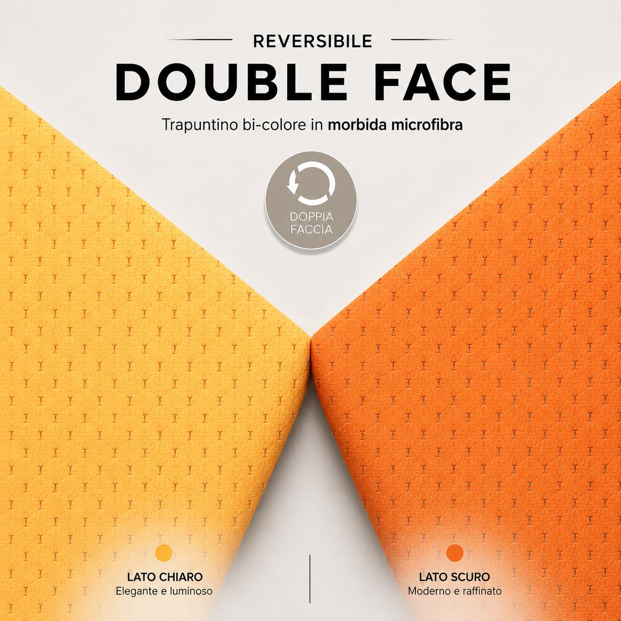 Trapuntino Primaverile Estivo Tinta Unita Double Face, Copriletto Trapuntato Leggero, Coperta Leggera in Morbida Microfibra, Bi-Colore, Imbotittura 80gr/mq, Made in Italy (Arancione, Matrimoniale)