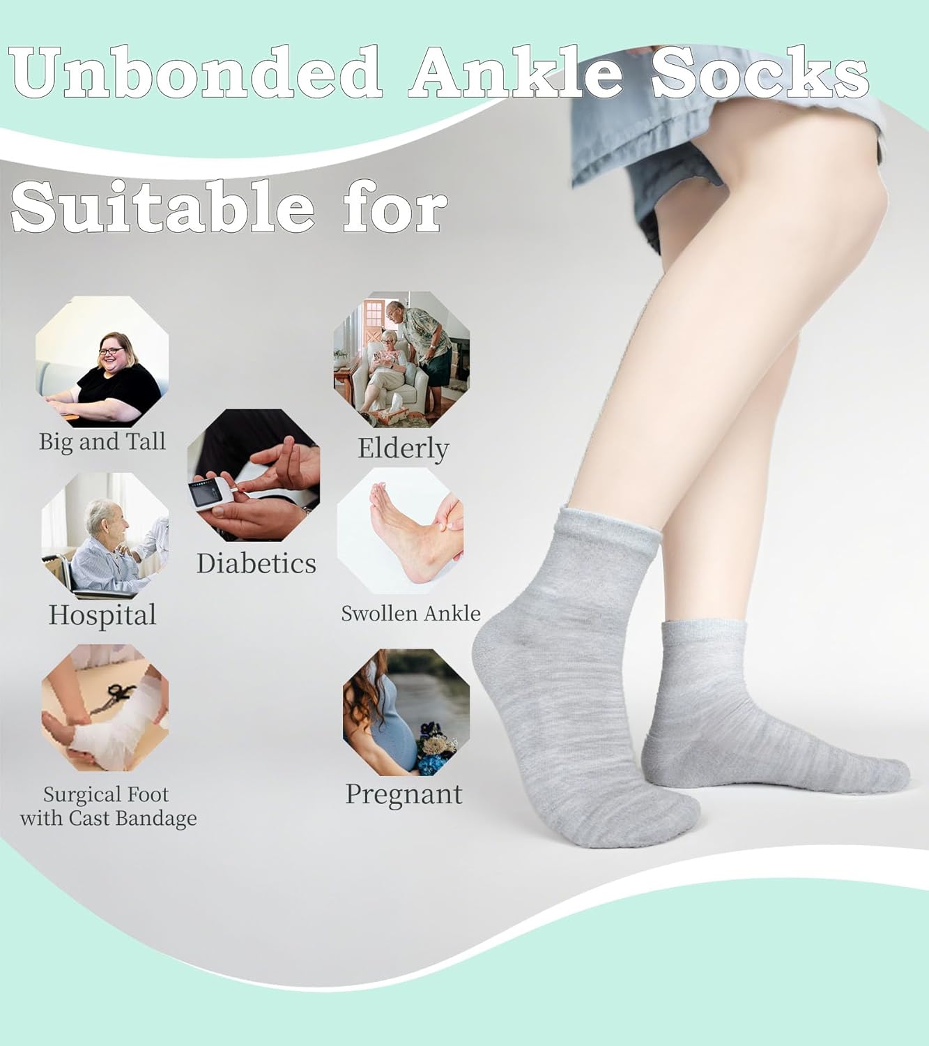 Women's Diabetic Ankle Socks Super Wide for Swollen Bariatric Feet, Neuropathy Non Binding Sock 4 Pairs - Image 4