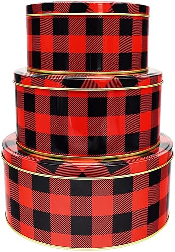 Miniatura 1 de Black Duck Brand Juego de 6 latas redondas decorativas para anidar  Medidas más grandes de 8 pulgadas de diámetro  Ideal para almacenar galletas,